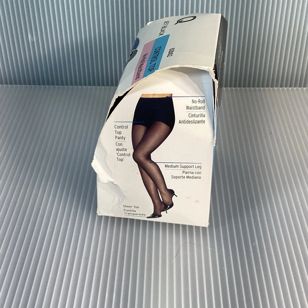 L’eggs Sheer Energy Medium Support Leg Control Top Jet Black Size Q Pantyhose